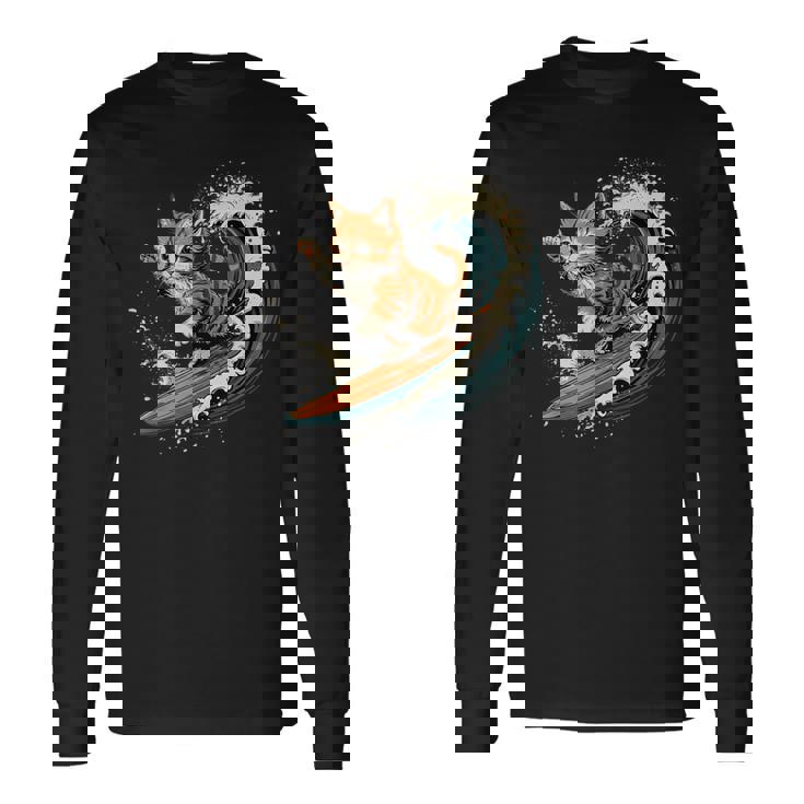 サーファー猫 サーフィン 長袖Tシャツ