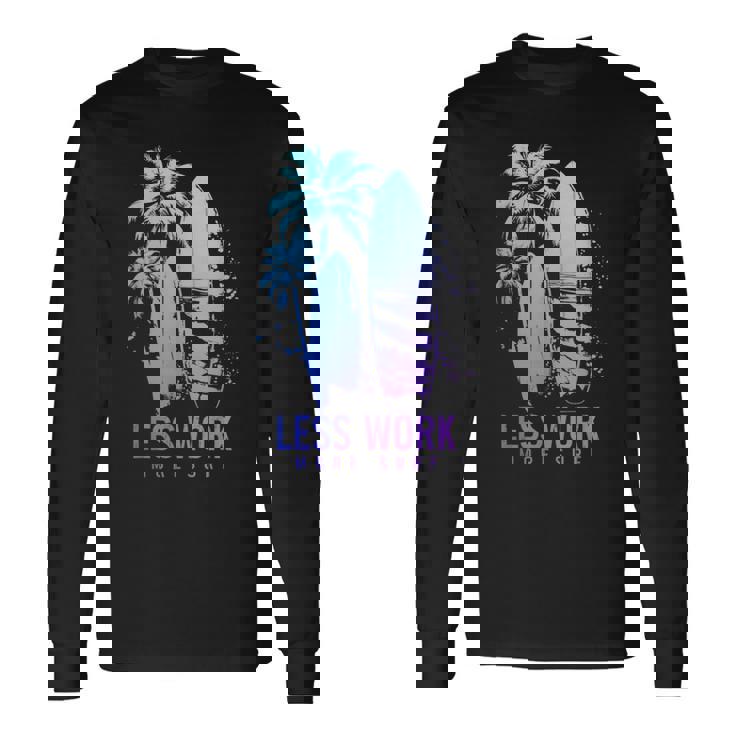 サーフィン ヴィンテージ サーフボード ヤシの木 ビーチ 面白い サーファー 長袖Tシャツ