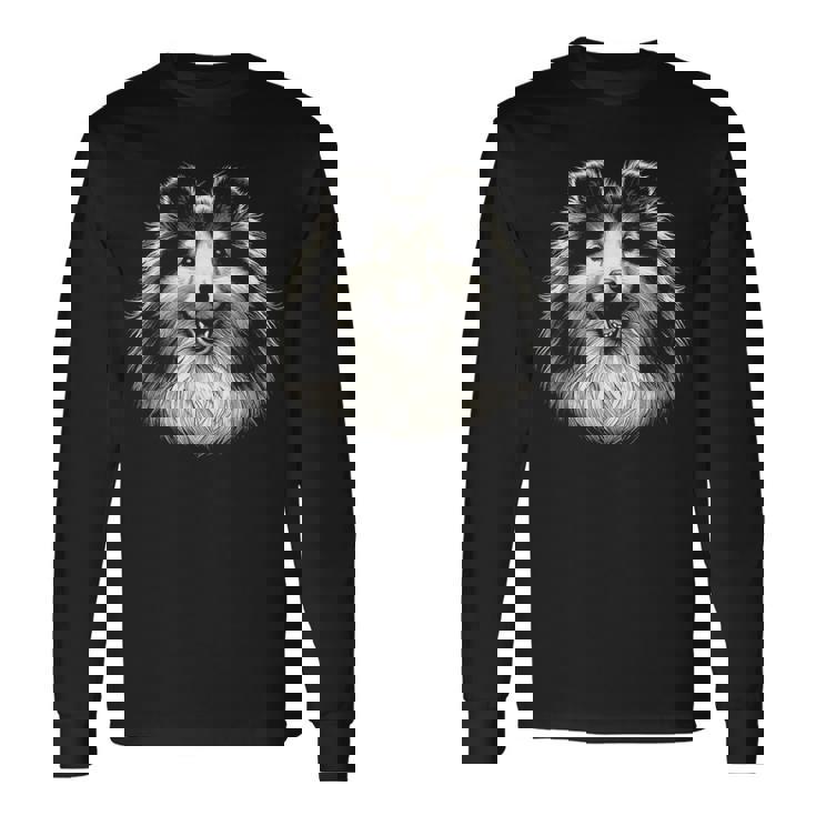 シェットランド・シープドッグ犬シェルティの顔のグラフィック アート デザイン 長袖Tシャツ ギフトのアイデア