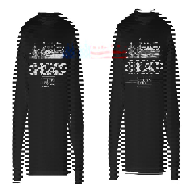 シカゴ 7月4日 アメリカ国旗 愛国的お土産 長袖Tシャツ