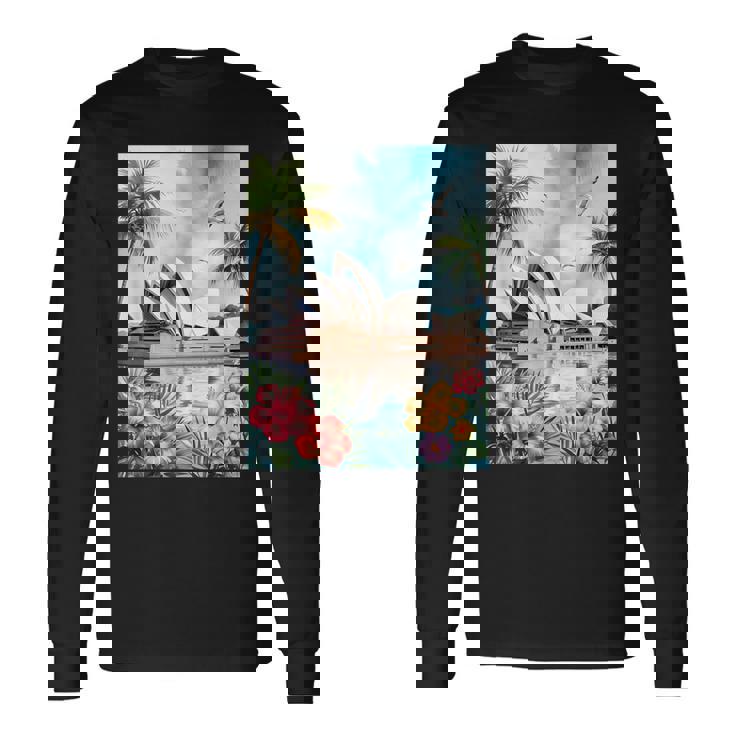 シドニーオペラハウスと南国の自然 長袖Tシャツ