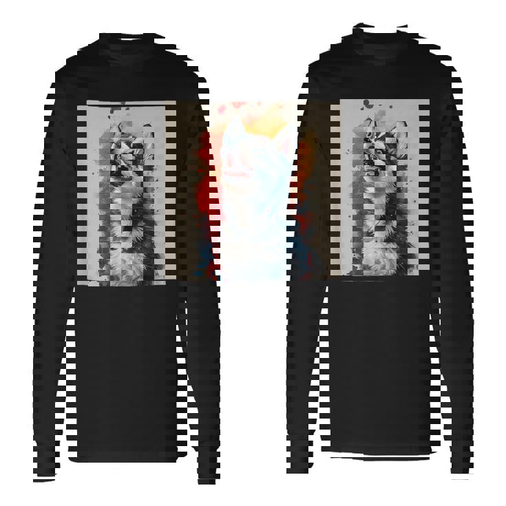 シベリアンハスキー子犬の笑いグラフィック。 長袖Tシャツ