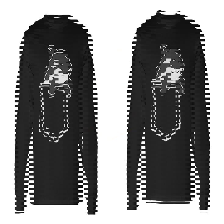 シャチポケット おもしろシャチ シャチ 海の動物 長袖Tシャツ