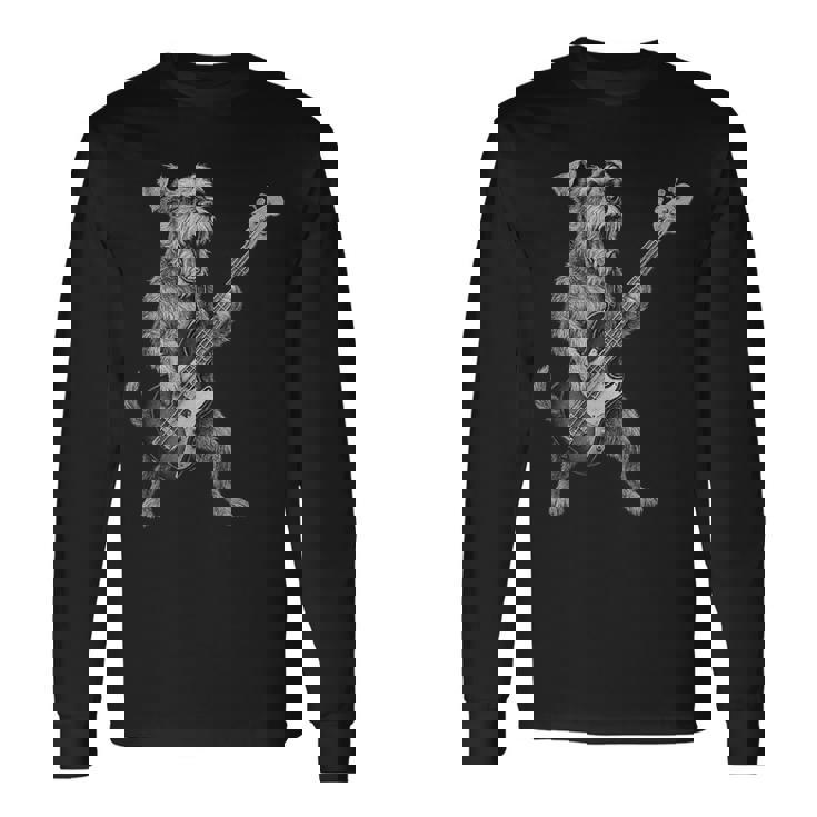 シュナウザー 演奏 ベース ギター ロックミュージック 犬好き 長袖Tシャツ