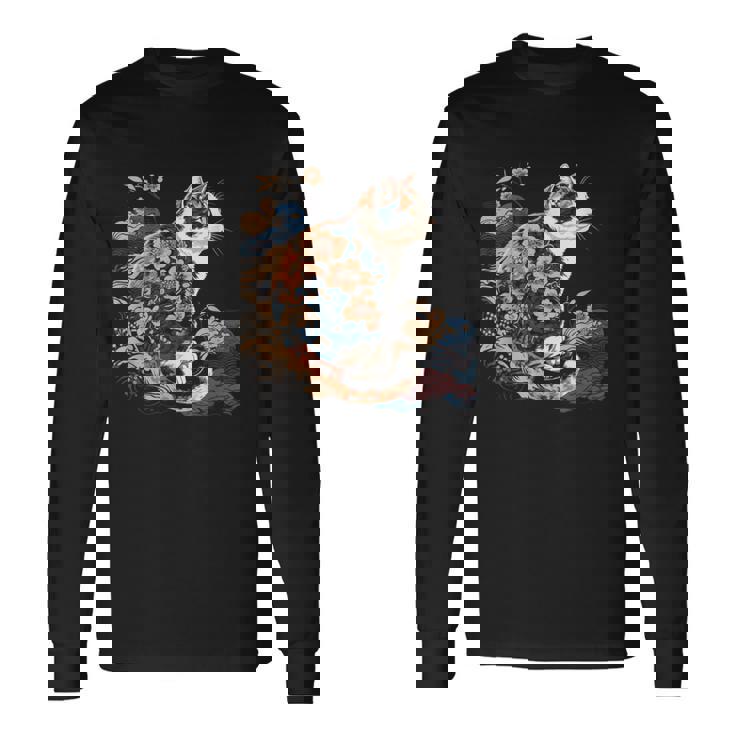 シュールレアリズム 日本画 三毛猫 長袖Tシャツ