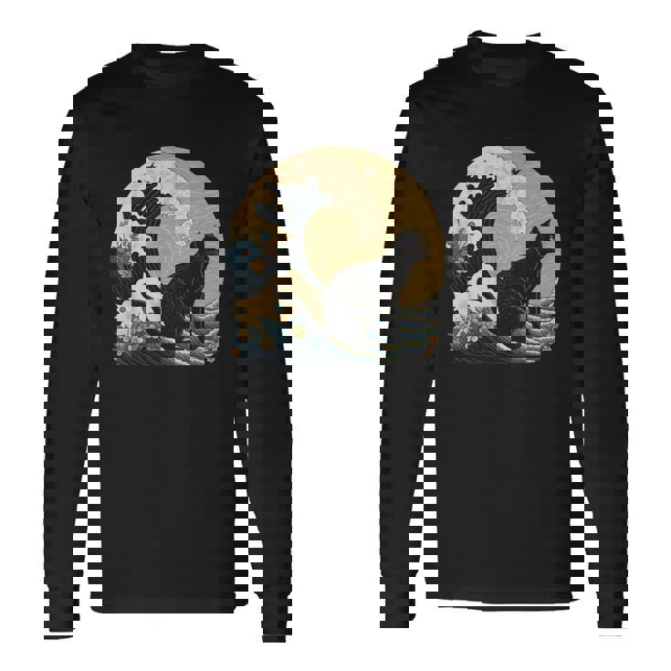 シュールレアリズム 日本画 黒猫 長袖Tシャツ