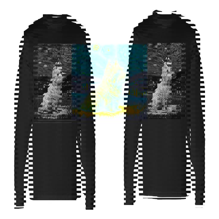 シュールレアリズム 星月夜 ウェスティ 犬 長袖Tシャツ