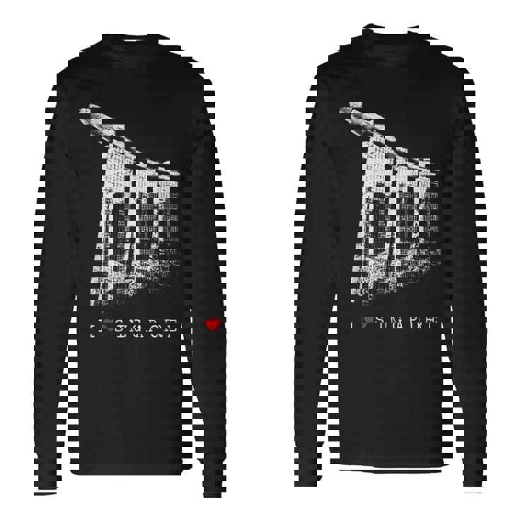 シンガポール マリーナベイ ヴィンテージ スカイライン アジア アイラブシンガポール I Loveingapore 長袖Tシャツ