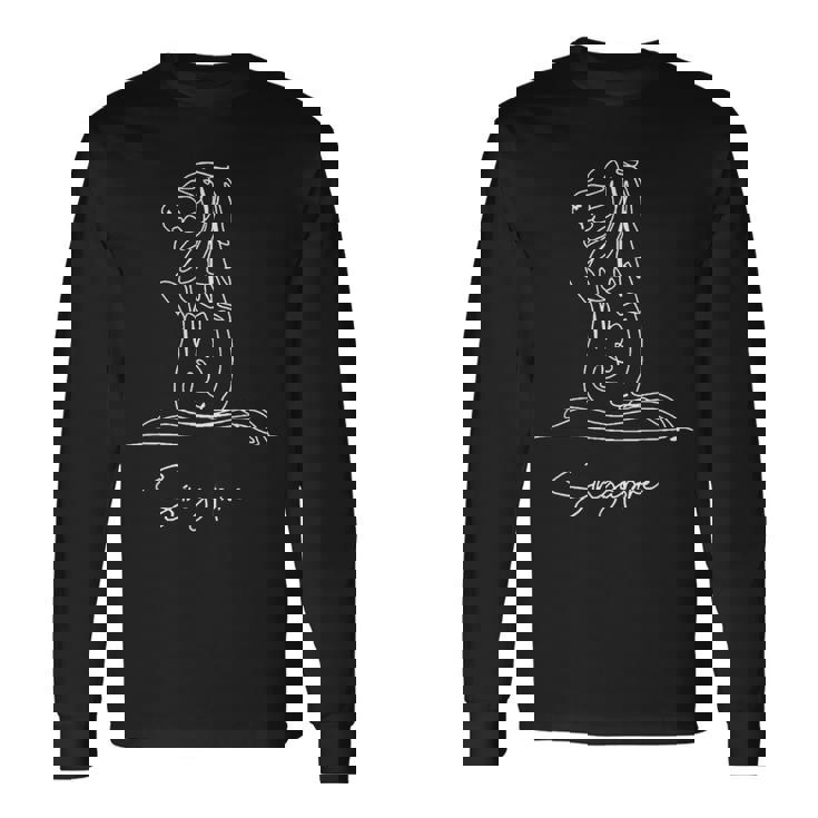 シンガポールのスカイライン シンガポールのマーライオンマスコット 長袖Tシャツ