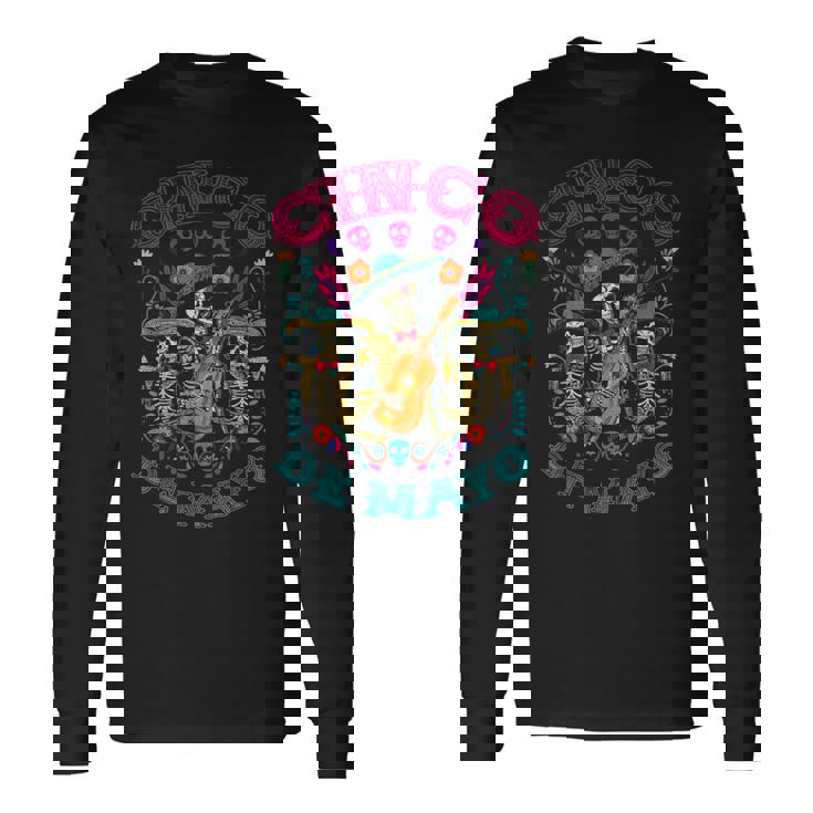 シンコ・デ・マヨ ギターを弾く骸骨 メキシコ・フィエスタ 長袖Tシャツ