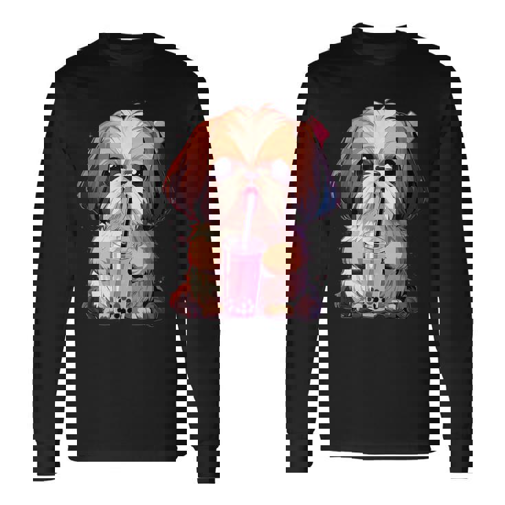 シーズー ボバティー バブルティー アニメ カワイイ 犬 長袖Tシャツ