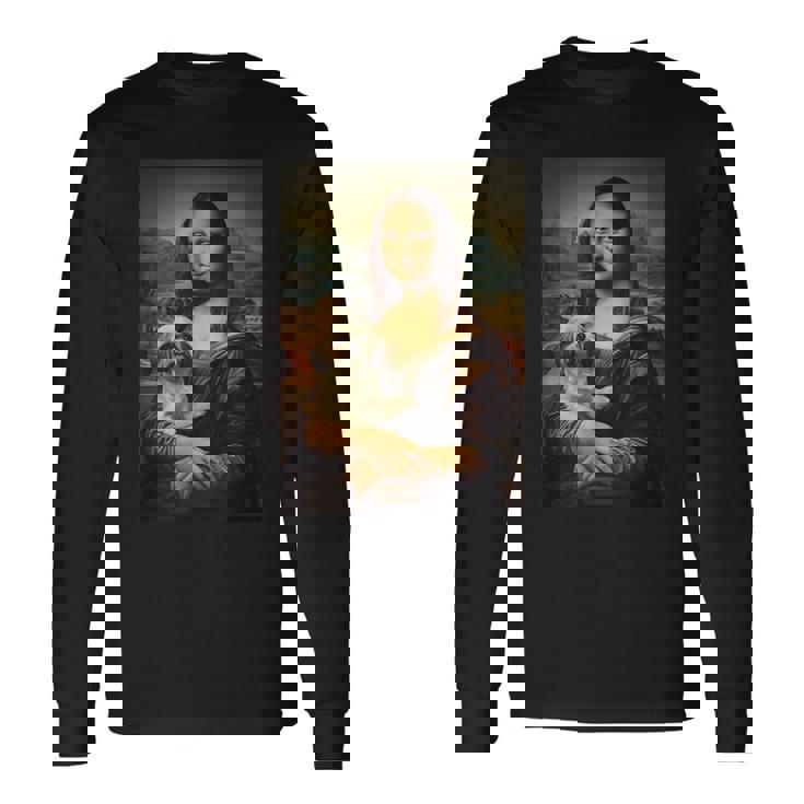 シーズー モナリザ 絵画 アート 犬 ママ お父さん 長袖Tシャツ