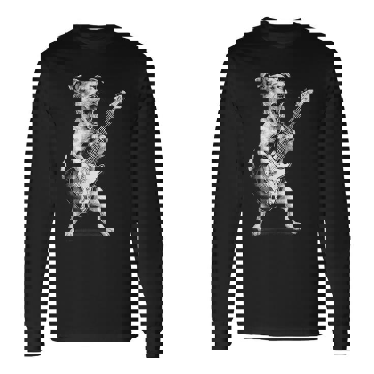 ジャック・ラッセル・テリア ギターを弾く ロックミュージック 犬好き 長袖Tシャツ