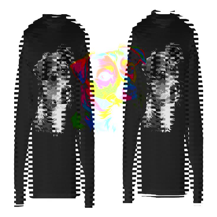 ジャック・ラッセル・テリア ブライトカラー ポップアート 愛犬家 長袖Tシャツ