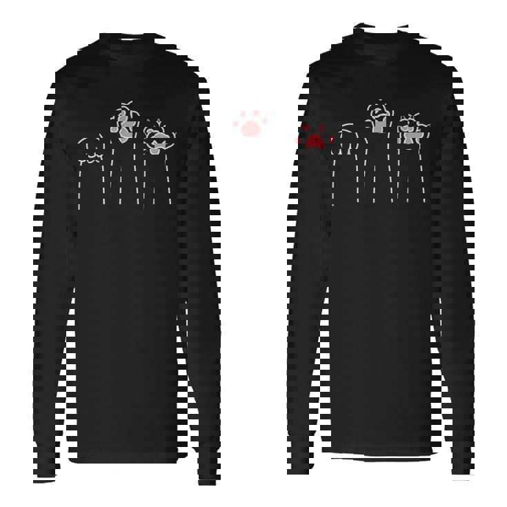 ジャンケン ハンド ゲーム かわいい足 面白い猫 長袖Tシャツ