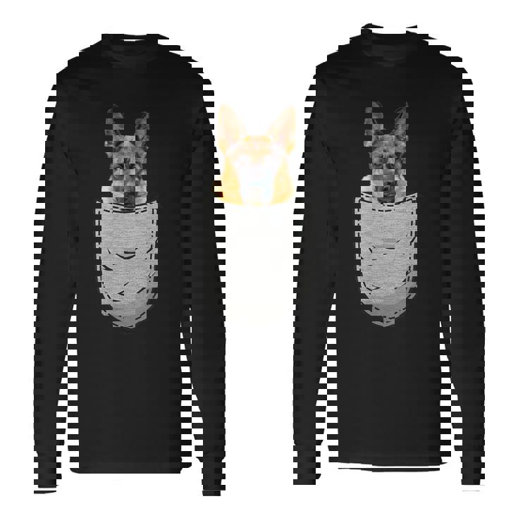 ジャーマンシェパード 犬の胸ポケット 犬の飼い主用 長袖Tシャツ