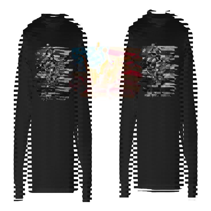 ジョージ・ワシントン ライディング A ダイナソー 面白い 4Th Of July デザイン 長袖Tシャツ