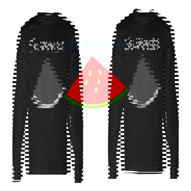 スイカ 1ピース・夏【 サマータイム 】リゾート・夏 大好き／面白 イラスト 長袖Tシャツ