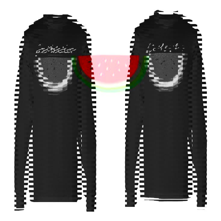 スイカ パレスチナ国旗 連帯 パレスチナ フリー 長袖Tシャツ