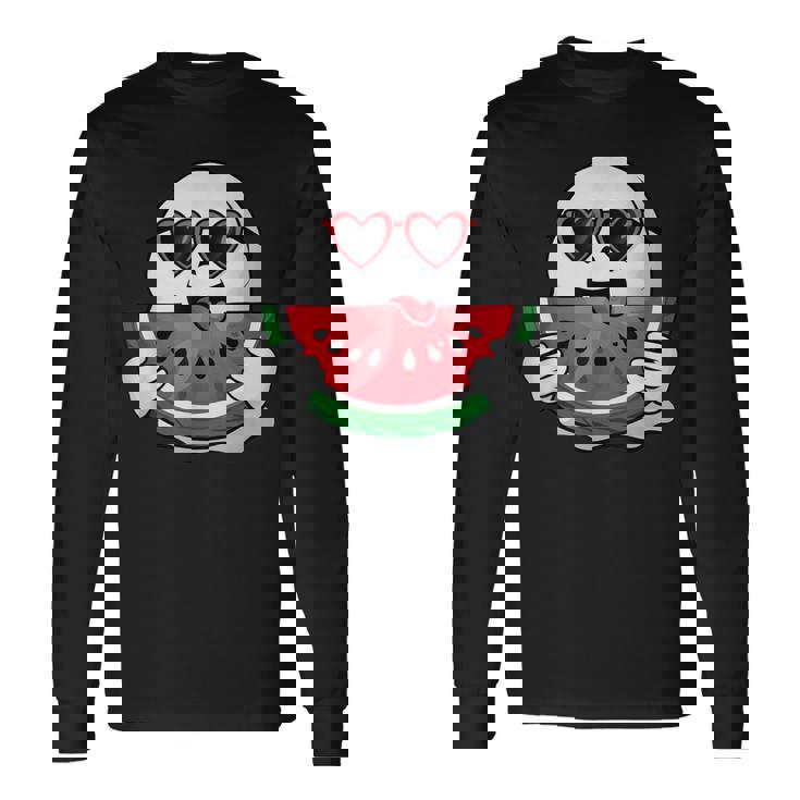 スイカを食べるかわいい幽霊 サマーウィーン ハロウィンコスチューム 長袖Tシャツ