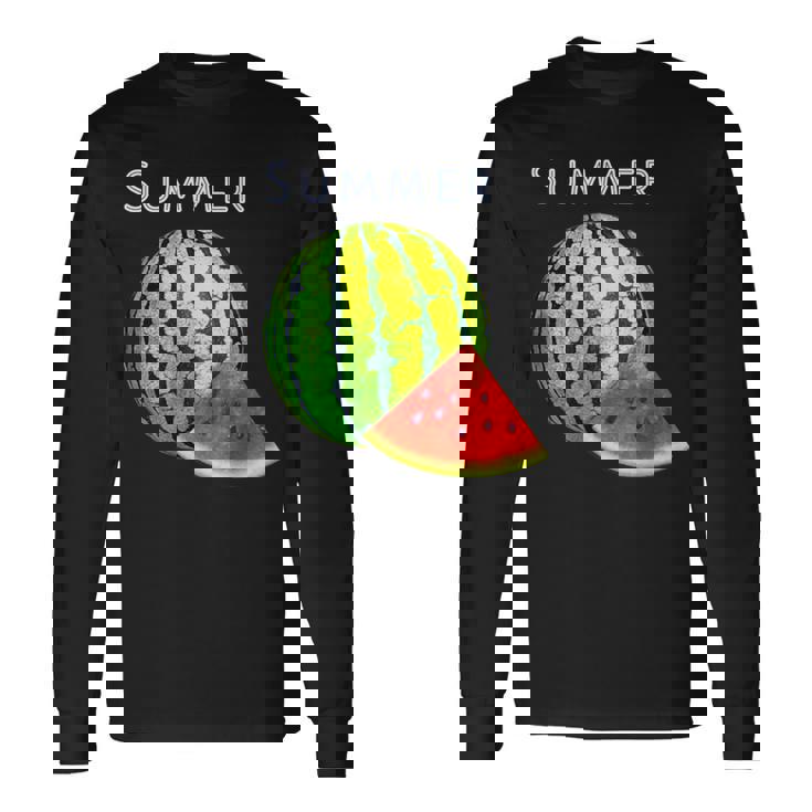 スイカ・夏【 サマータイム 】リゾート・夏 大好き／面白 イラスト 長袖Tシャツ