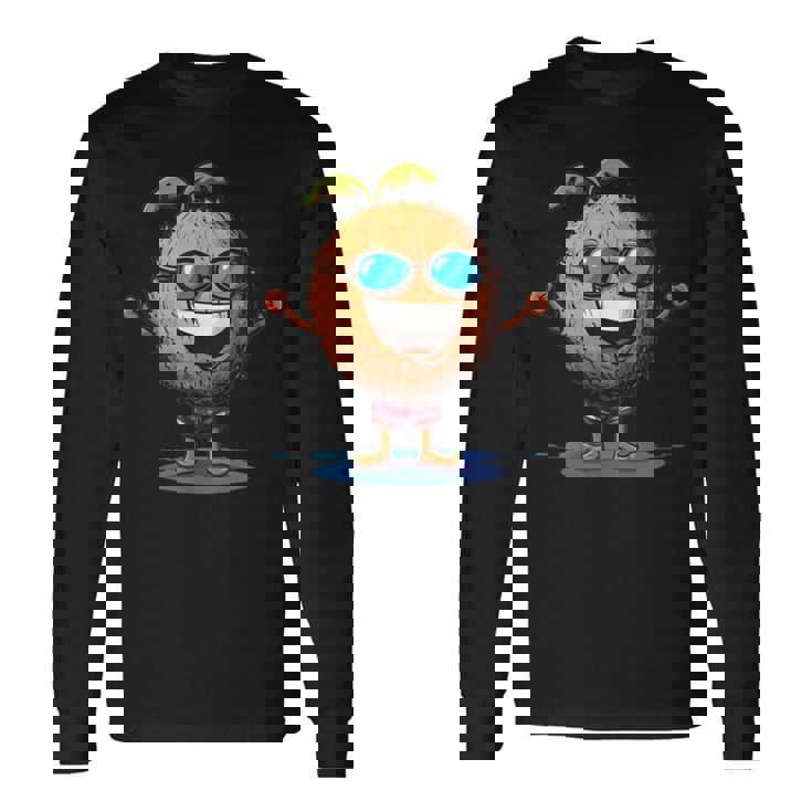スイミングトランクとサングラスが付いた面白いココナッツ。 長袖Tシャツ