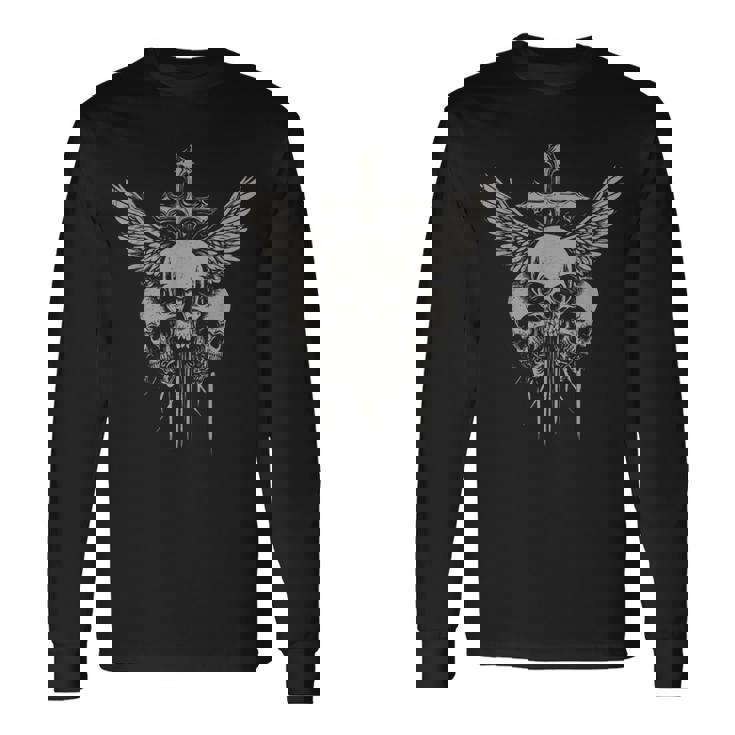 スカル クロス Y2k グランジ 美的 Alt ゴス スカル クロス ゴシック 長袖Tシャツ ギフトのアイデア