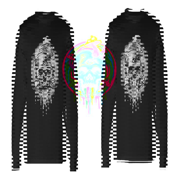 スカルマッシュルーム スケルトン グラフィック ゴス メンズ レディース 長袖Tシャツ