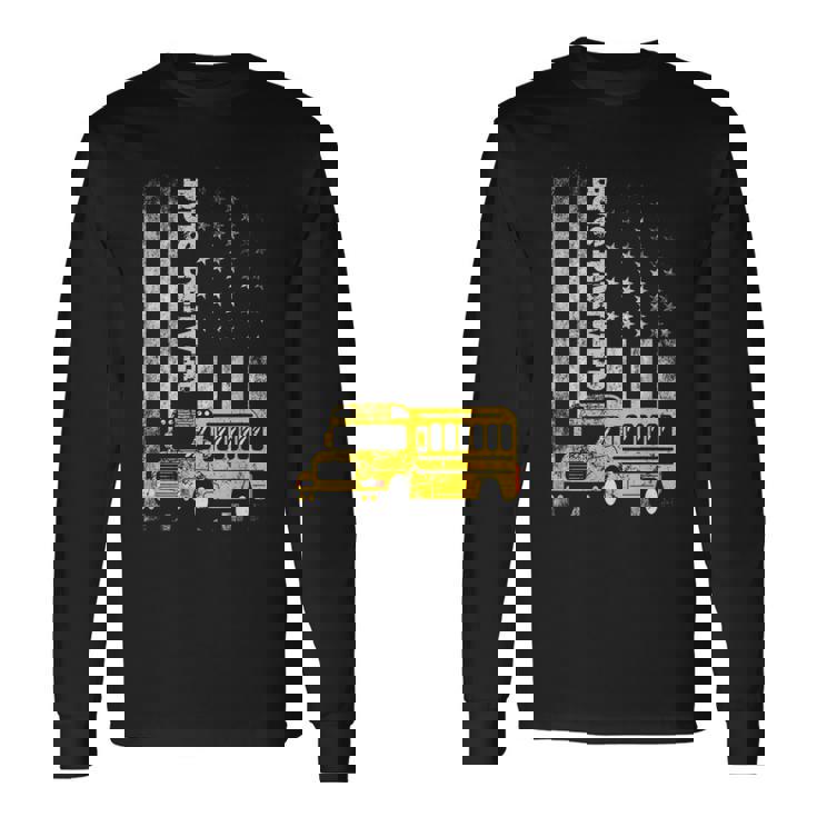 スクールバスドライバー アメリカ国旗 スクールバスドライバー用 長袖Tシャツ