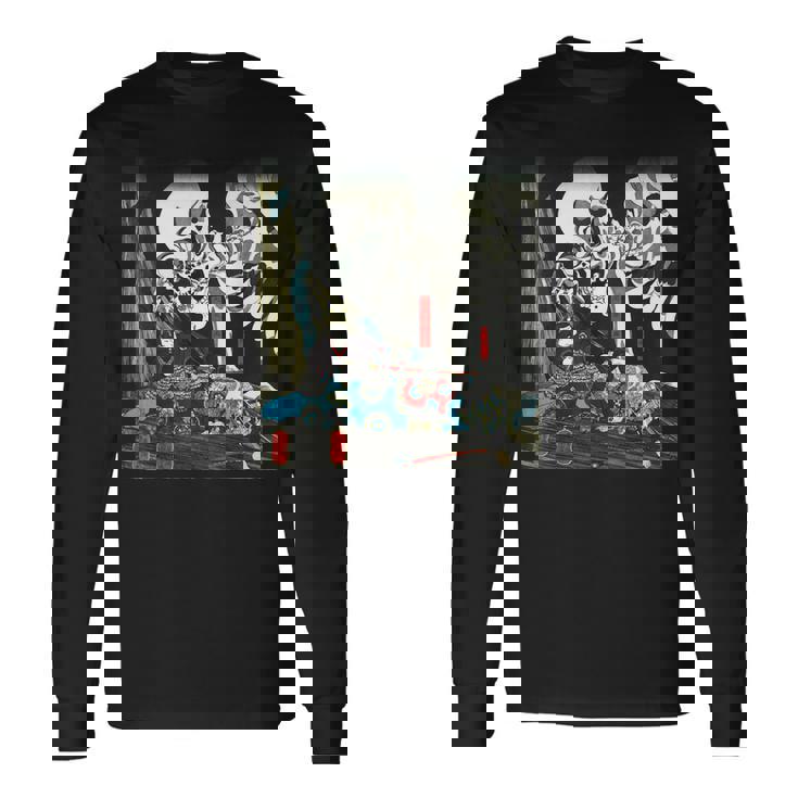 スケルトン 妖怪 歌川 国芳 日本美術 ハロウィン 相馬の古内裏 妖怪がしゃどくろと戦う大宅太郎光圀 長袖Tシャツ