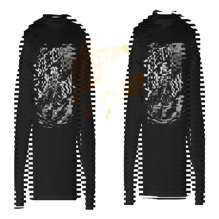 スケルトンスラムダンク 怖いバスケットボール ハロウィン 長袖Tシャツ