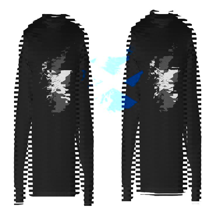 スコットランドの地図と旗の胸のロゴ スコットランドのお土産 長袖Tシャツ