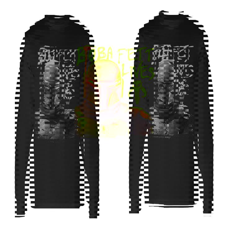 スター・ウォーズ ボバ・フェットの本 ネオン・ボバ・フェット・ライヴズ ポスター 長袖Tシャツ