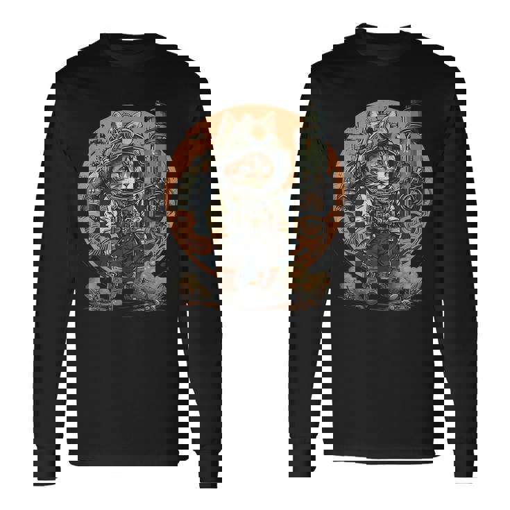 スチームパンク 猫 キティ 子猫 月 スペース スチームパンク 長袖Tシャツ ギフトのアイデア