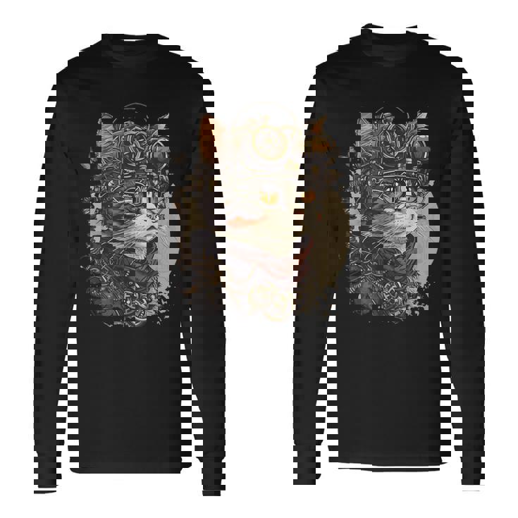 スチームパンク 猫 キティ 子猫 スチームパンク 長袖Tシャツ