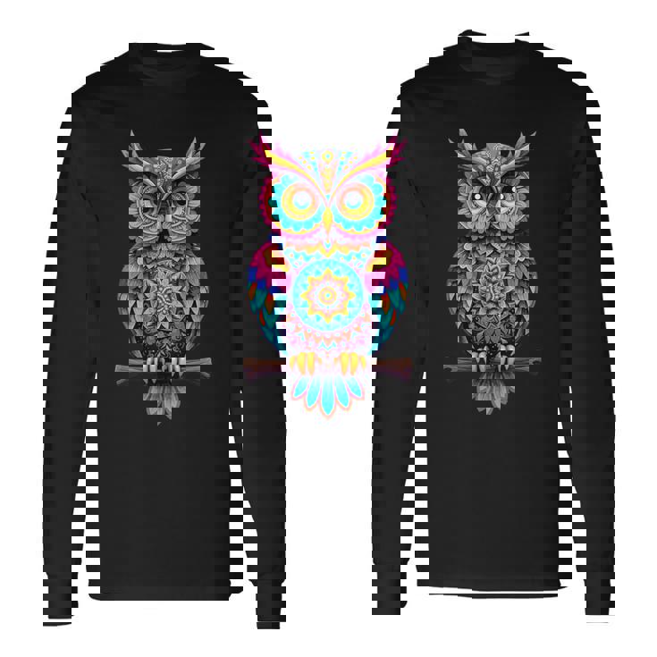 ストリートアートファンのためのストリートアートフクロウ、アーティストスプレー。 長袖Tシャツ