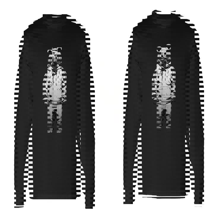 ストリートウェア風のミニマルなクマのイラスト 長袖Tシャツ ギフトのアイデア