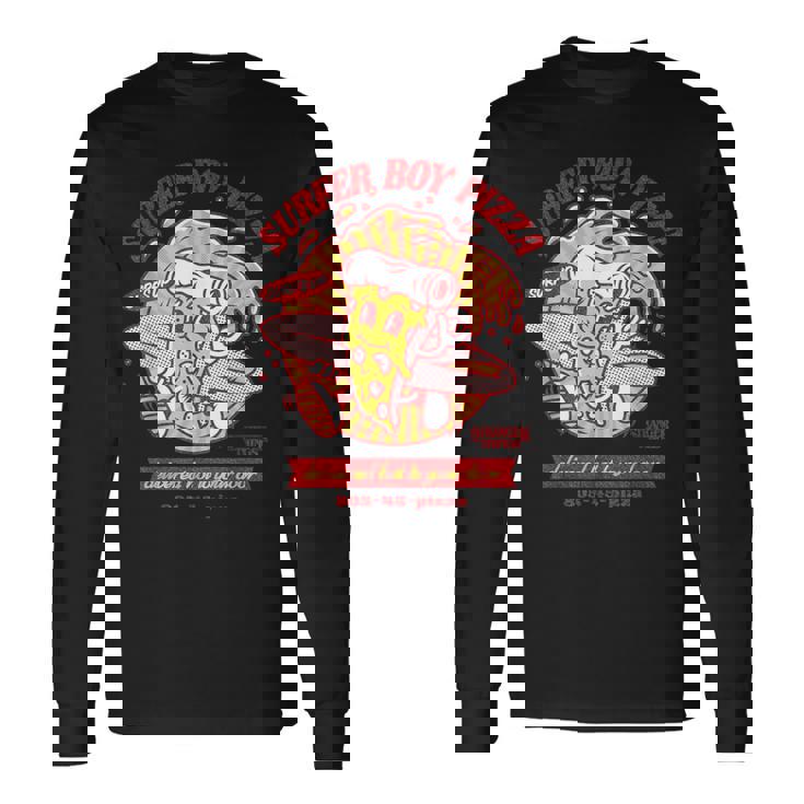 ストレンジャー・シングス サーファーボーイ ピザ広告 ホットデリバリー ヴィンテージ 長袖Tシャツ