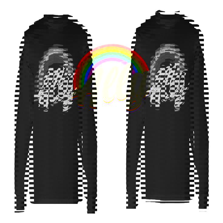 ストレートの味方、レインボーカラー、Lgbtプライド 長袖Tシャツ ギフトのアイデア