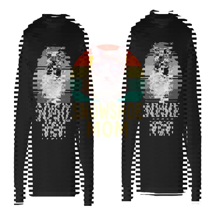 スノーシュー 猫 ママ レトロ ヴィンテージ 面白い I Love My Cat 長袖Tシャツ