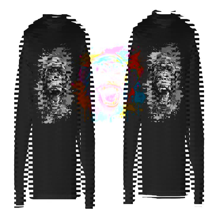 スプラッシュアート チンパンジー 野生動物 動物 好き カラフル 長袖Tシャツ