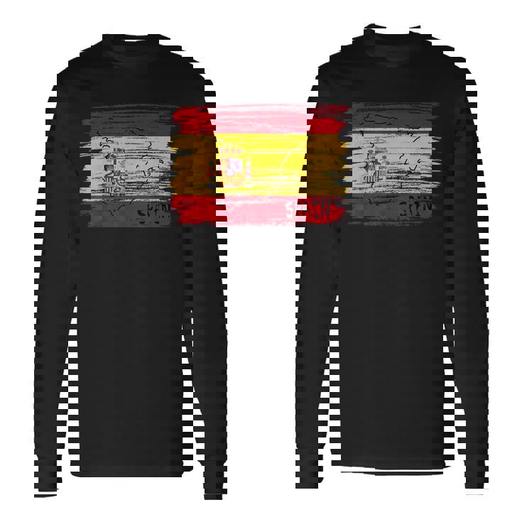 スペイン国旗の絵、スペインの地図のスケッチ。 長袖Tシャツ