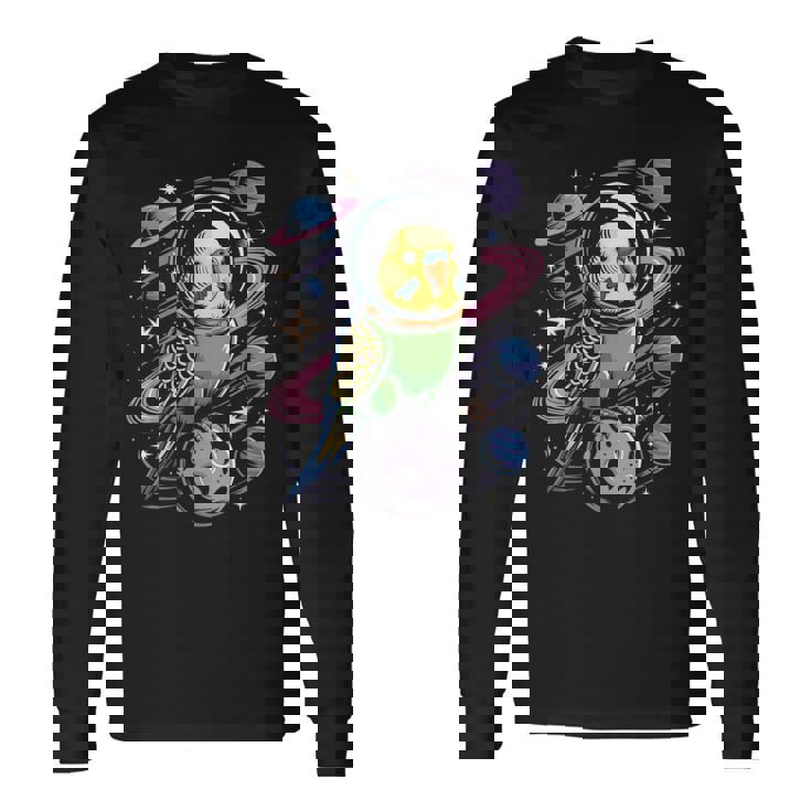 スペースセキセイインコ 宇宙飛行士セキセイインコ 長袖Tシャツ