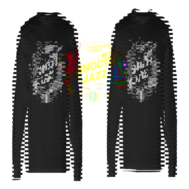 スムースジャズ カラフル 楽器 アート 長袖Tシャツ