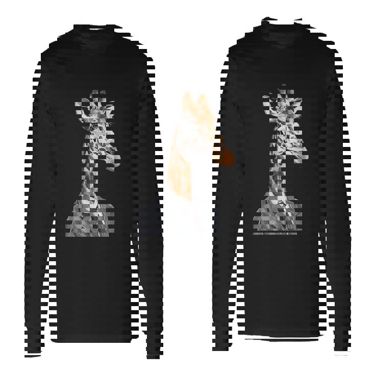 スーツ姿の面白いキリン 長袖Tシャツ