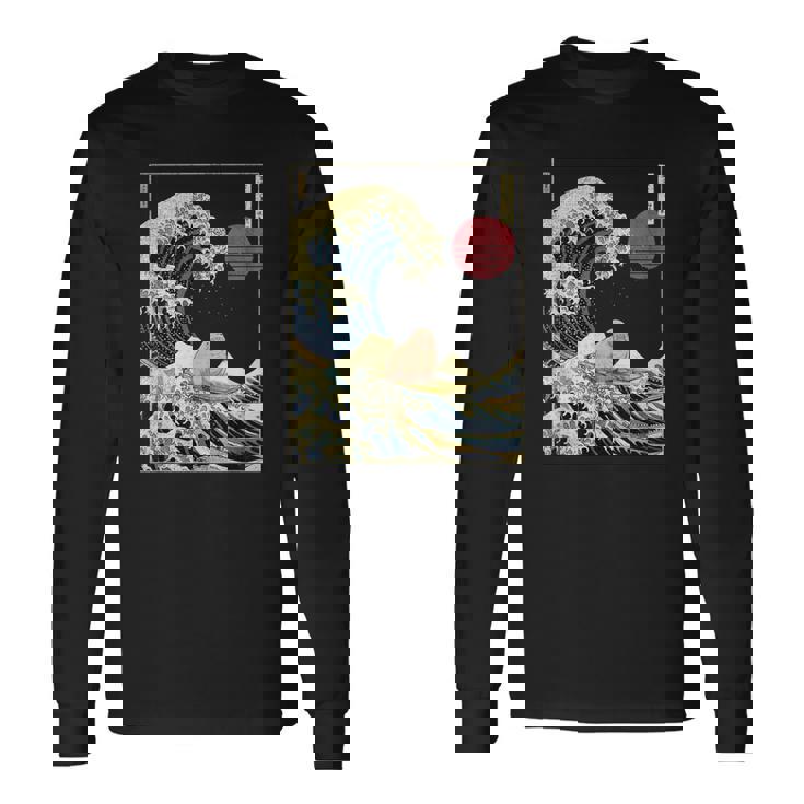 セイウチ 日本の神奈川波 面白いサーフアニマル 長袖Tシャツ