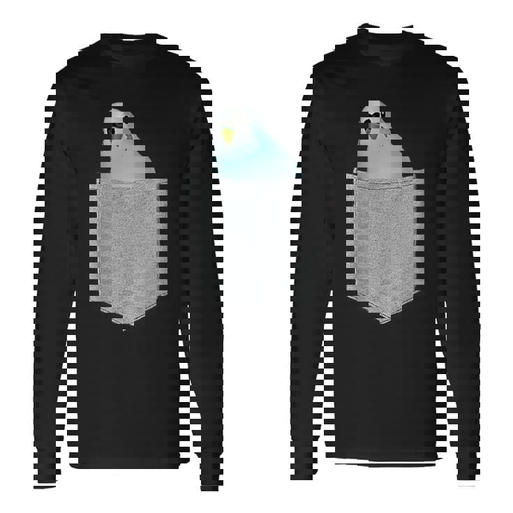 セキセイインコ ポケットから覗く 可愛いデザイン 長袖Tシャツ ギフトのアイデア