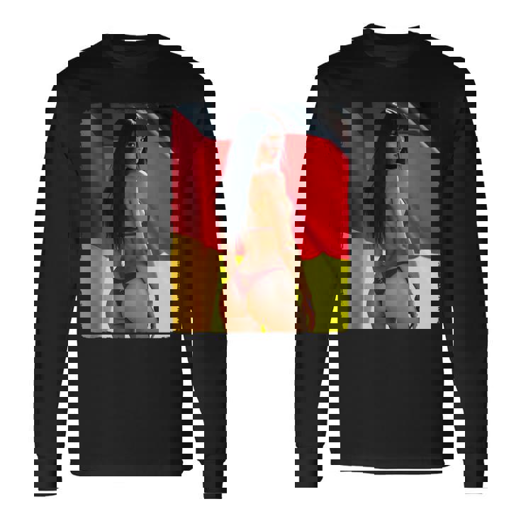 セクシーガールグラフィックtシャツ 「ビキニピンナップガール&ドイツ国旗」 長袖Tシャツ