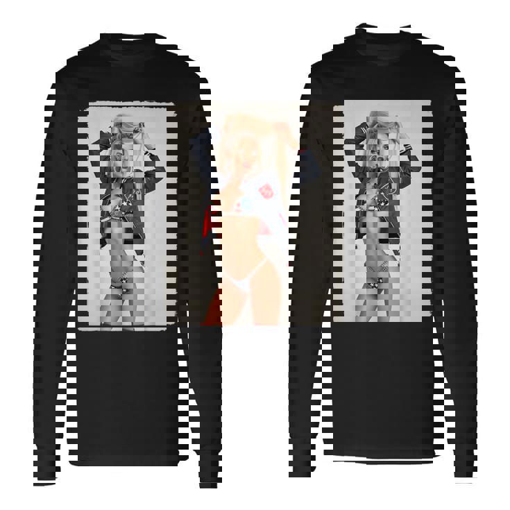 セクシーガールグラフィックtシャツ ブロンドボンシェルビキニピンナップガール 長袖Tシャツ