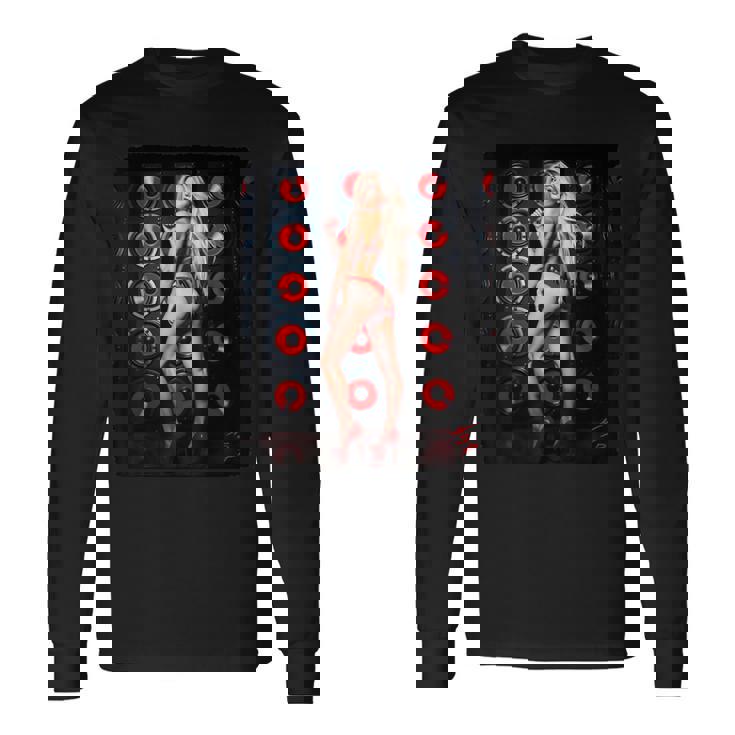 セクシーガールグラフィックtシャツ 赤いビキニを着たブロンドゴーゴーダンサー 長袖Tシャツ